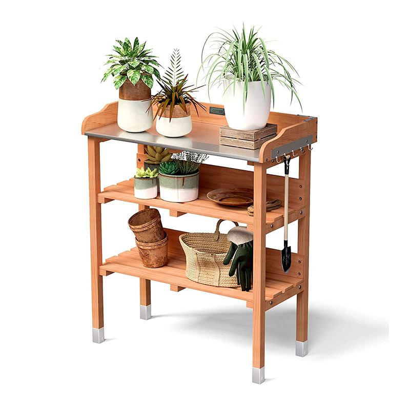 Giantex Outdoor Garden Wooden Potting Bench Work Station Table Tool Storage Shelf W/Hook (Orange)