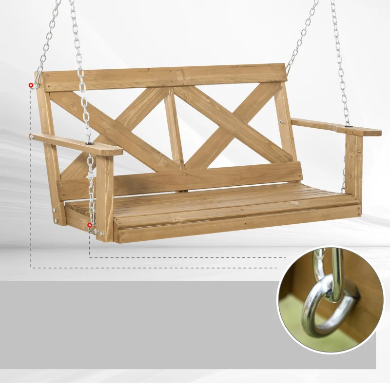 2-Person Wooden Porch Swing with Sturdy Steel Chains & Rustic X Shaped Design for the Outdoors - Natural