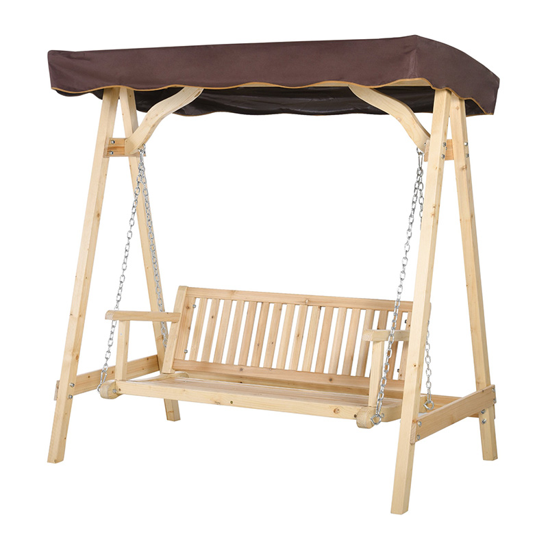 2-Person Outdoor Swing Porch Swing with Wooden Stand, Strong A-Frame Design, & Adjustable Water-Fighting Canopy