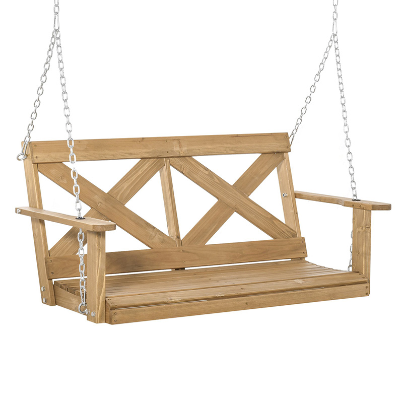 2-Person Wooden Porch Swing with Sturdy Steel Chains & Rustic X Shaped Design for the Outdoors - Natural