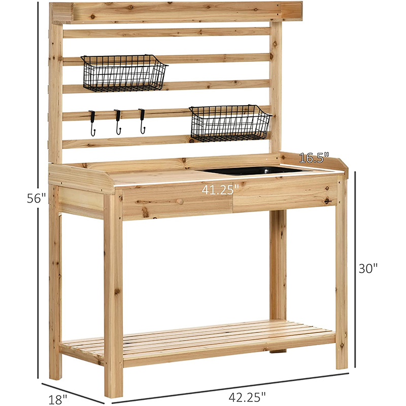 Potting Bench Table, Garden Workstation w/ Sieve Screen, Removable Sink & Baskets