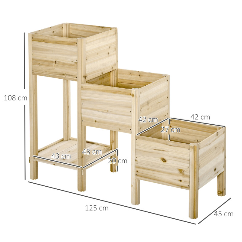 3 Tier Raised Garden Bed w/ Storage Shelf, Elevated Wooden Planter Box Kit