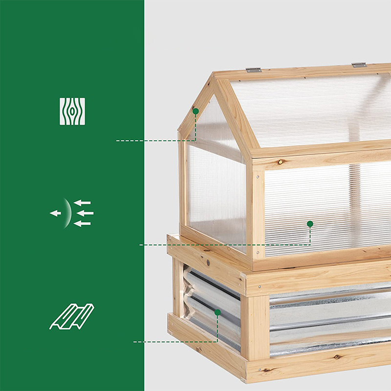 Raised Garden Flower Bed Kit w/ Greenhouse, Wooden Cold Frame Planter, Natural