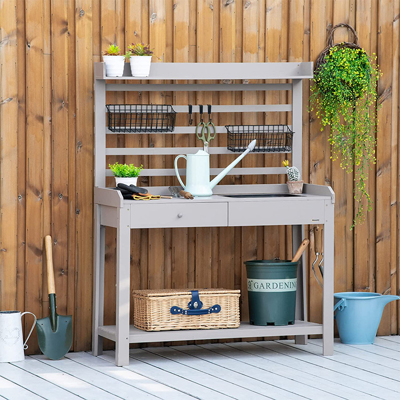 Potting Bench Table, Garden Workstation w/ Sieve Screen, Removable Sink & Baskets