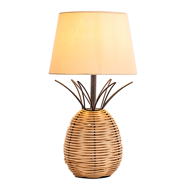 26.5' Tall Oversized/Rattan Table Lamp with Fabric Shade in Natural Rattan/Brass /White