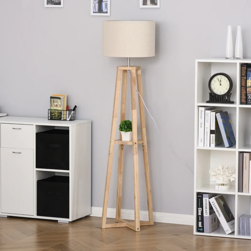 Modern Standing Floor Lamp Bedroom Light w/ Drum Lampshade, Foot Pedal Switch