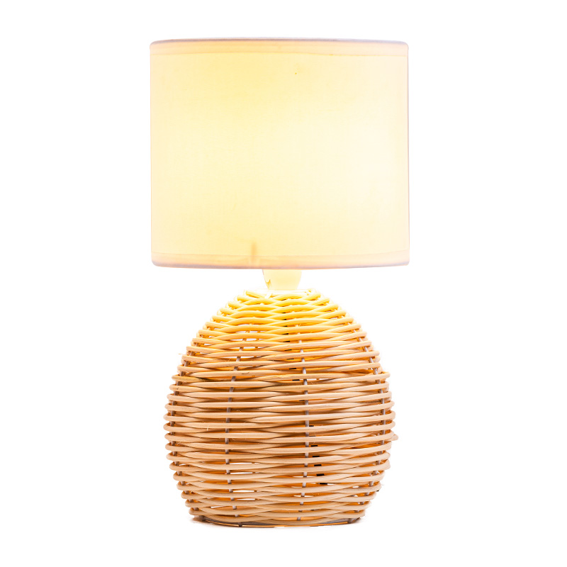 26.5' Tall Oversized/Rattan Table Lamp with Fabric Shade in Natural Rattan/Brass /White