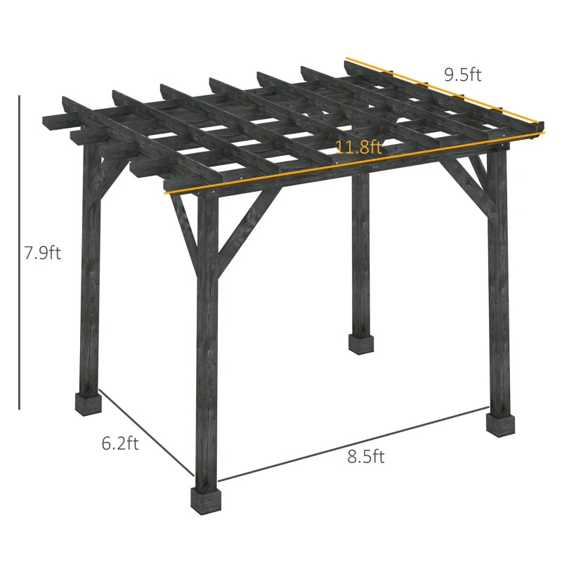 Outdoor 10' x 10' Pergola Gazebo, 100% Wood Pergola Suitable for Patio, Deck, Garden, Gazebo, Perfect for BBQs, Parties, Picnics, Black