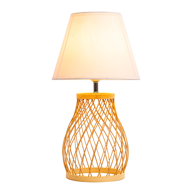 26.5' Tall Oversized/Rattan Table Lamp with Fabric Shade in Natural Rattan/Brass /White