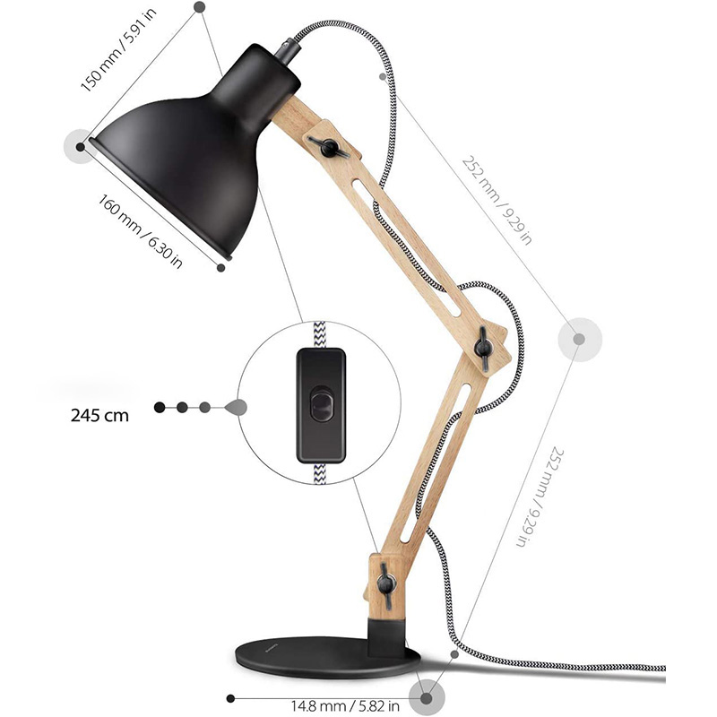 Wood Swing Arm Desk Lamp, Designer, Reading Lights, Study Lamp, Work Lamp, Office Lamp, Bedside Nightstand Lamp - White dgsfwsdwr/Black