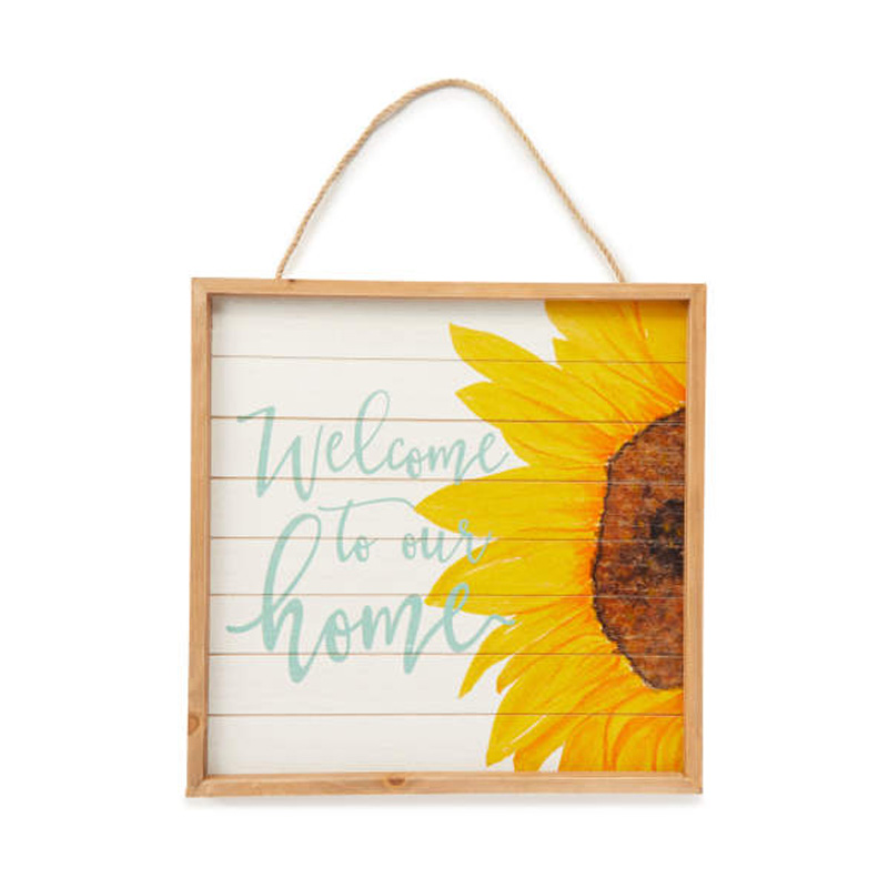 'Welcome To Our Home' Hanging Sunflower Wood Wall Plaque