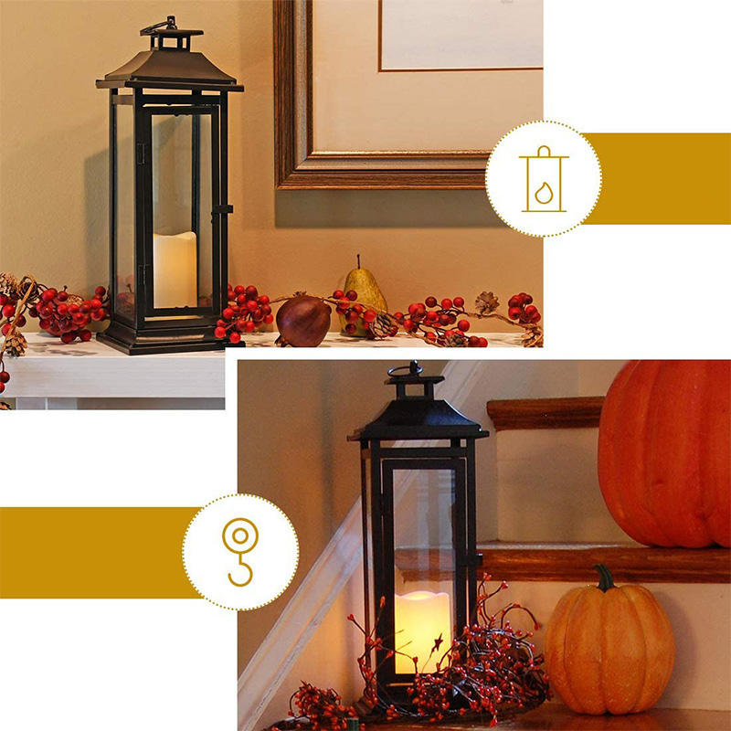 Metal Lantern with Battery Operated Candle - Traditional Black, 17' Lantern