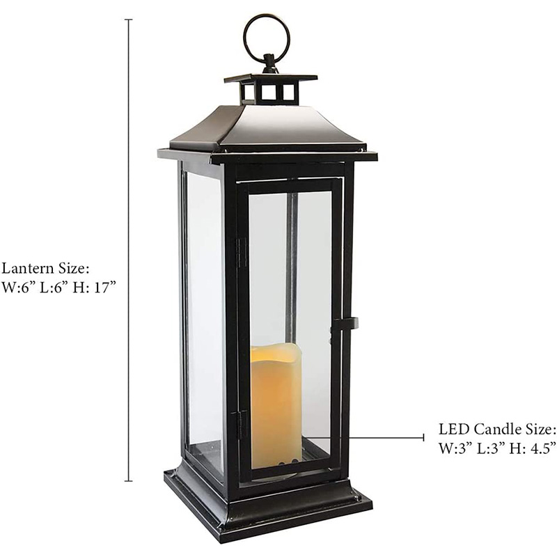 Metal Lantern with Battery Operated Candle - Traditional Black, 17' Lantern