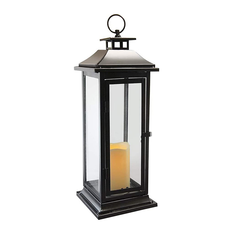 Metal Lantern with Battery Operated Candle - Traditional Black, 17' Lantern