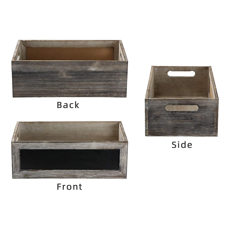 Rustic Wood Nesting Crates with Chalkboard Front Panel and Cutout Handles, Decorative Nesting Wood Box for Storage, Organization and Display, Set of 3, Different Size