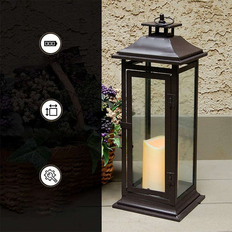 Metal Lantern with Battery Operated Candle - Traditional Black, 17' Lantern