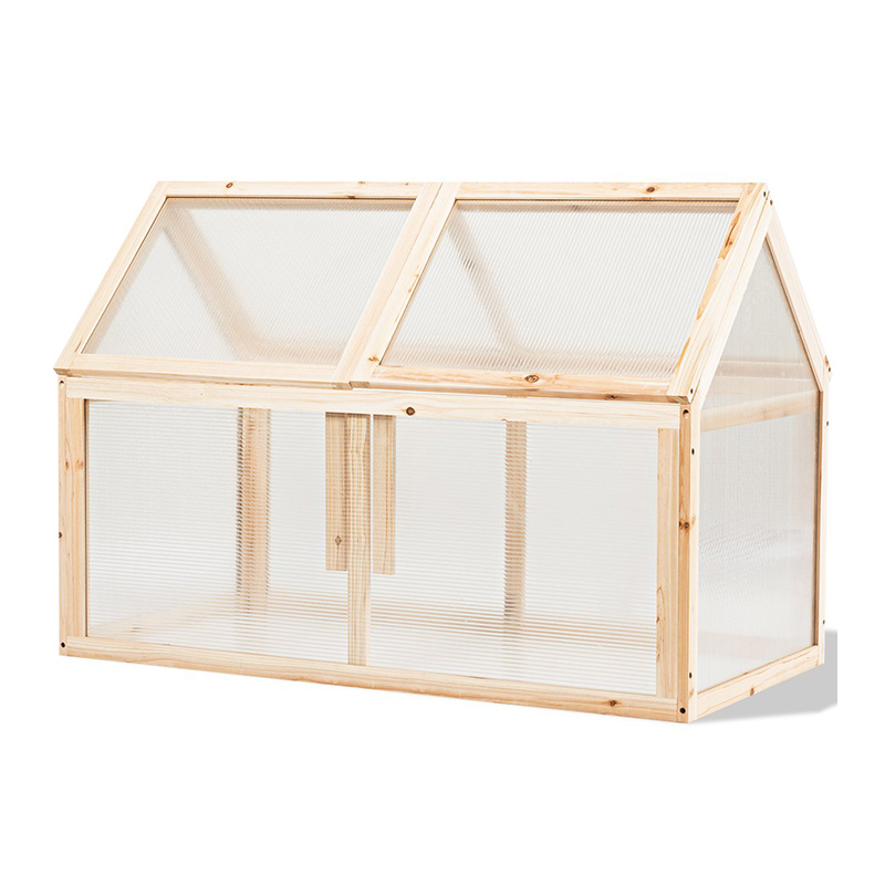 Raised Garden Flower Bed Kit w/ Greenhouse, Wooden Cold Frame Planter, Natural