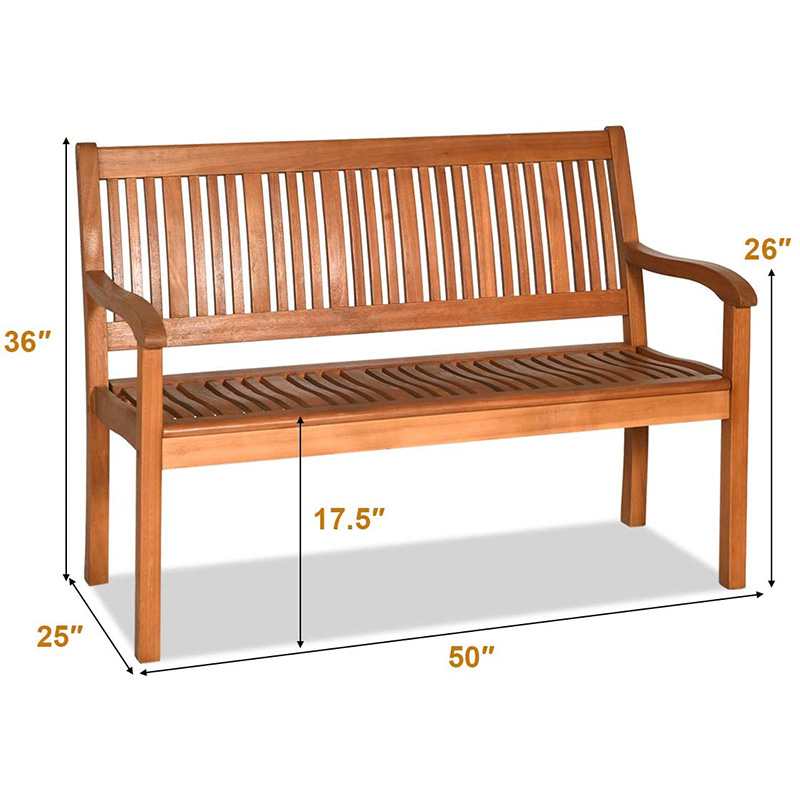 Outdoor Foldable Garden Bench, 2-Seater Patio Wooden Bench, Loveseat Chair with Backrest and Armrest for Patio, Porch or Balcony, Yellow