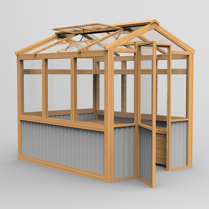 6' x 4' x 7' Wooden Greenhouse, Walk-in Green House, Outdoor Polycarbonate Greenhouse with Door, Natural