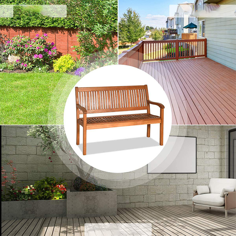 Outdoor Foldable Garden Bench, 2-Seater Patio Wooden Bench, Loveseat Chair with Backrest and Armrest for Patio, Porch or Balcony, Yellow