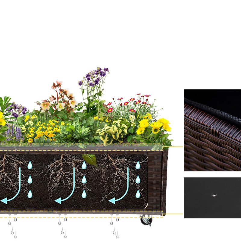 Indoor/Outdoor Rattan Flower Planter Box with Tool Storage Rack Below and Sturdy Elevated Work Area 28' H