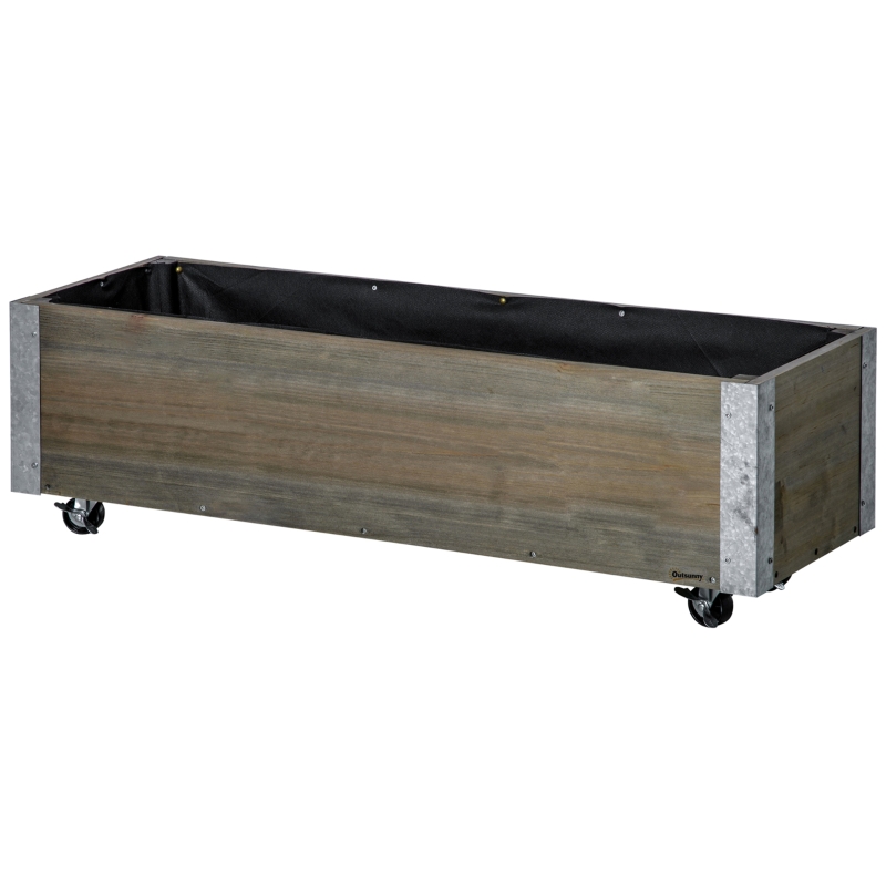 Raised Garden Bed 48x24x32in Mobile Elevated Wood Planter w/ Lockable Wheels, Storage Shelf, Liner