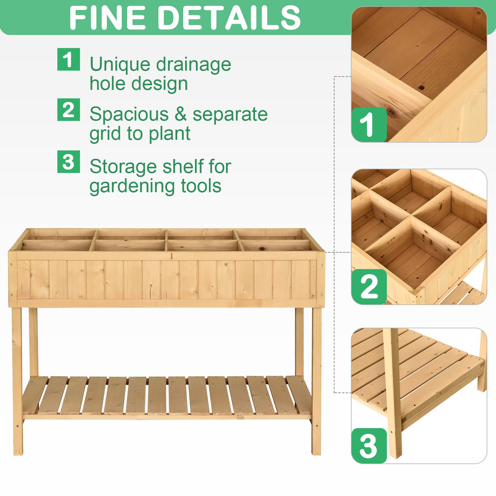 Raised Wooden Garden Bed Grid Planter Stand with 8 Slots Perfect for Limited Garden Space to Grow Herbs Veggies and Flowers