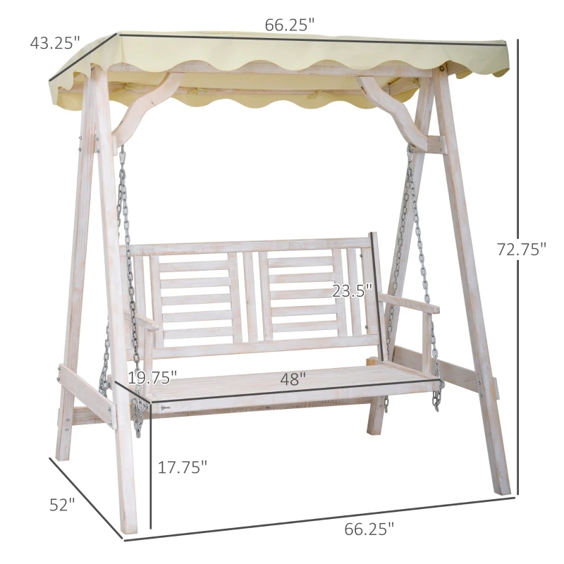 2-Person Outdoor Swing Porch Swing with Wooden Stand, Strong A-Frame Design, & Adjustable Water-Fighting Canopy