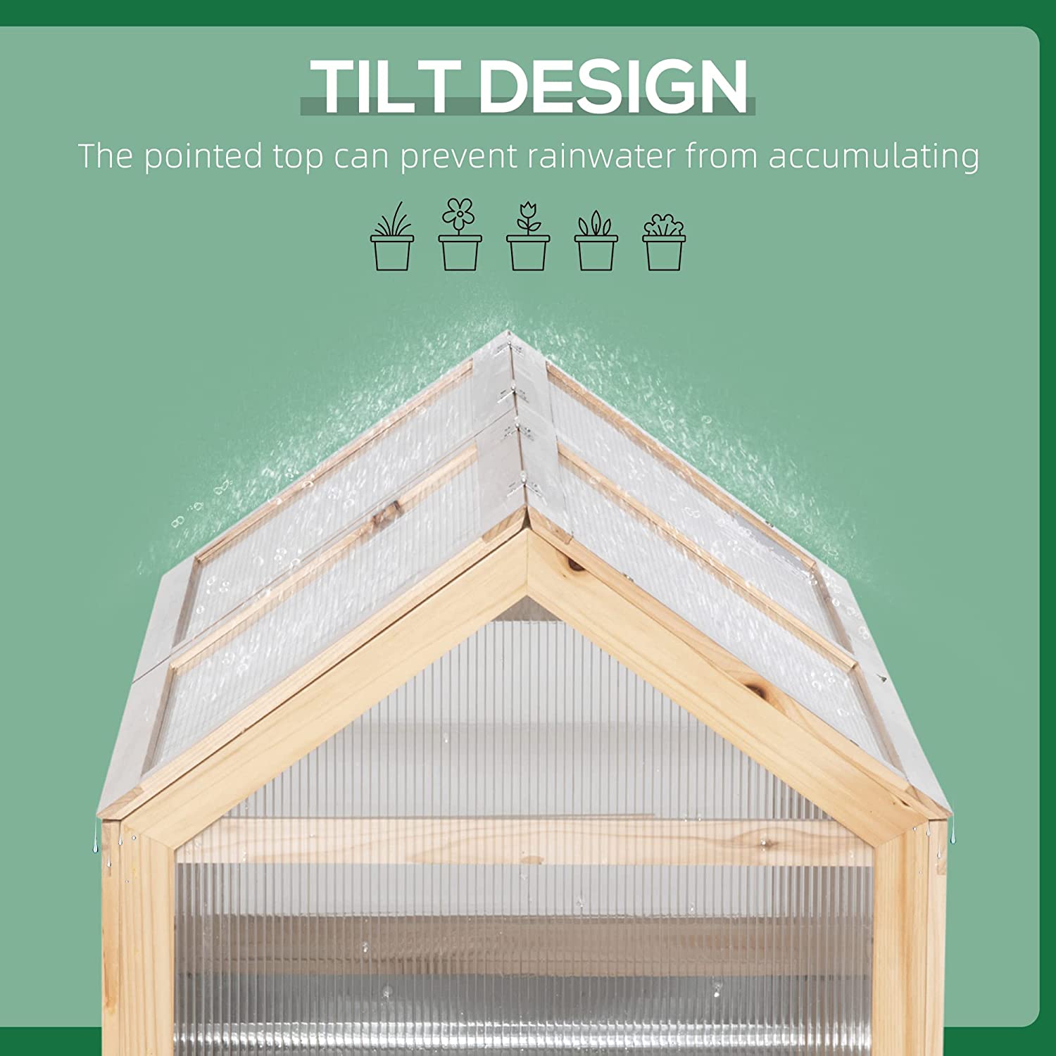 Raised Garden Flower Bed Kit w/ Greenhouse, Wooden Cold Frame Planter, Natural