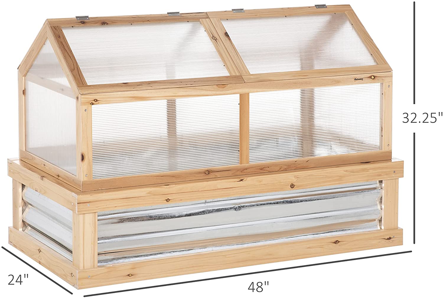 Raised Garden Flower Bed Kit w/ Greenhouse, Wooden Cold Frame Planter, Natural