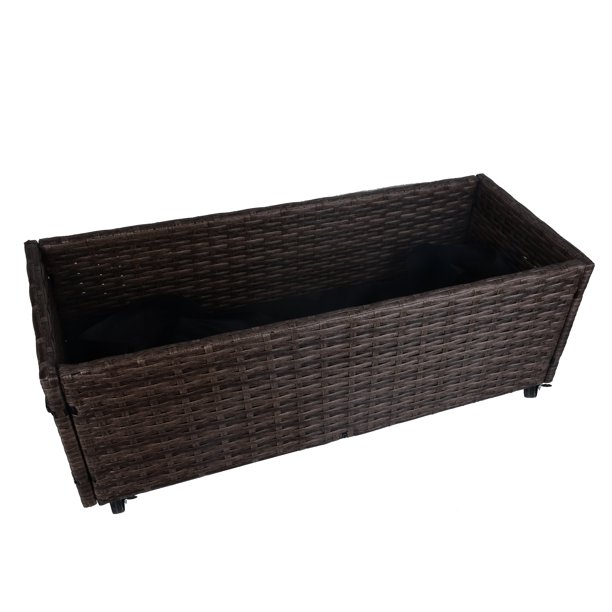 Indoor/Outdoor Rattan Flower Planter Box with Tool Storage Rack Below and Sturdy Elevated Work Area 28' H