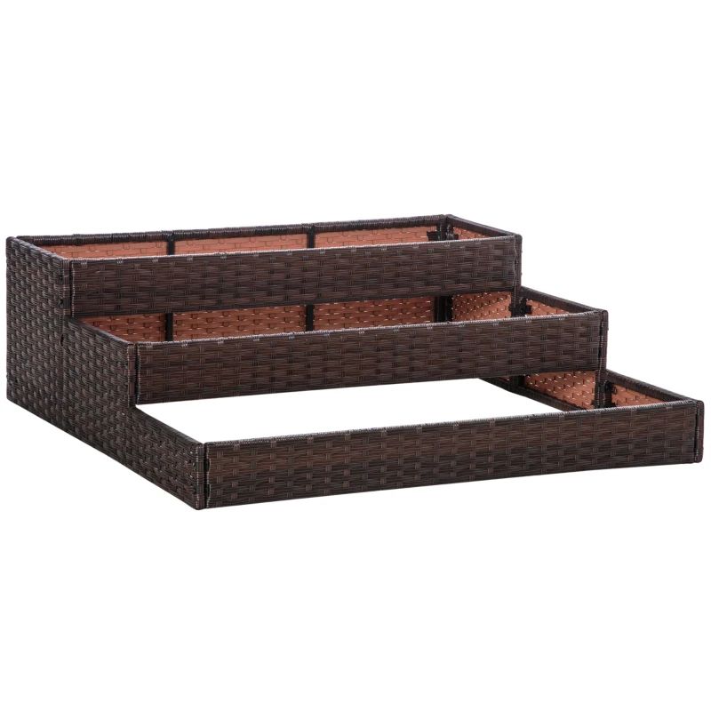 Indoor/Outdoor Rattan Flower Planter Box with Tool Storage Rack Below and Sturdy Elevated Work Area 28' H