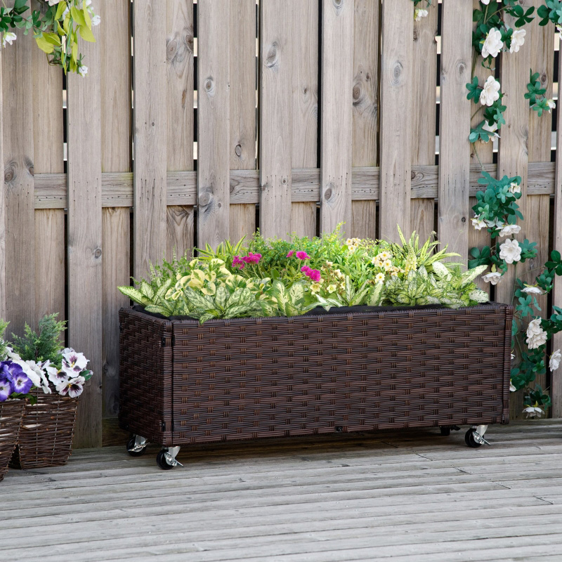 Indoor/Outdoor Rattan Flower Planter Box with Tool Storage Rack Below and Sturdy Elevated Work Area 28' H