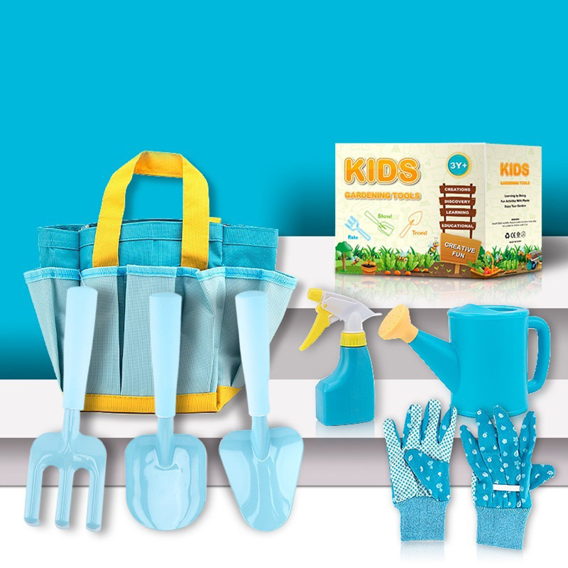 Blue Tote Bag, Watering Can Gloves Shovels For Boys Complete Toddler Gardening Kit