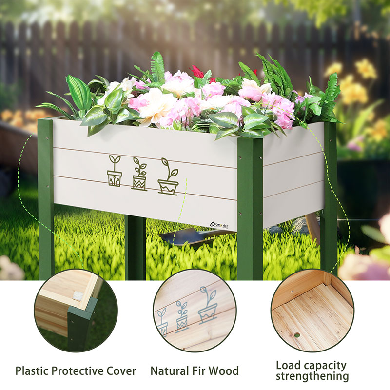 Waterproof Sun-Proof Wooden Elevated Flower Box Planting Bed