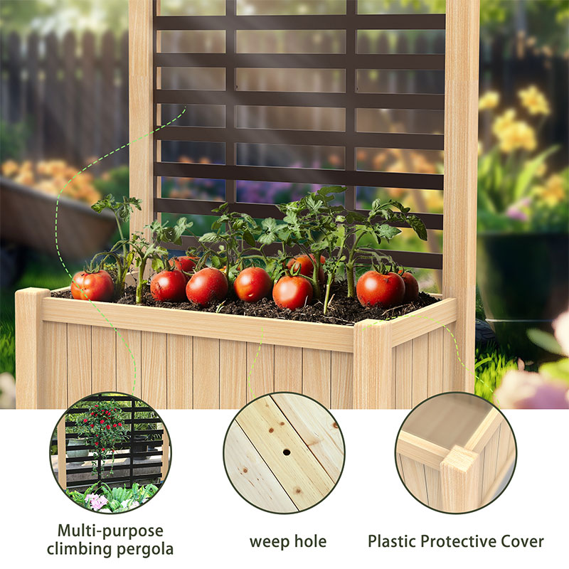 Solid Wood Flower Box Planting Bed With  Climbing Trellis